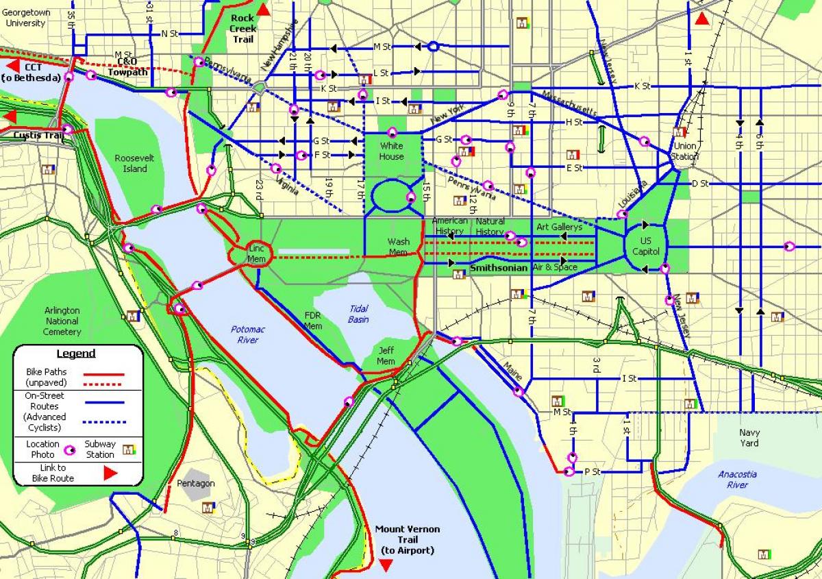 Mappa delle piste ciclabili di Washington DC