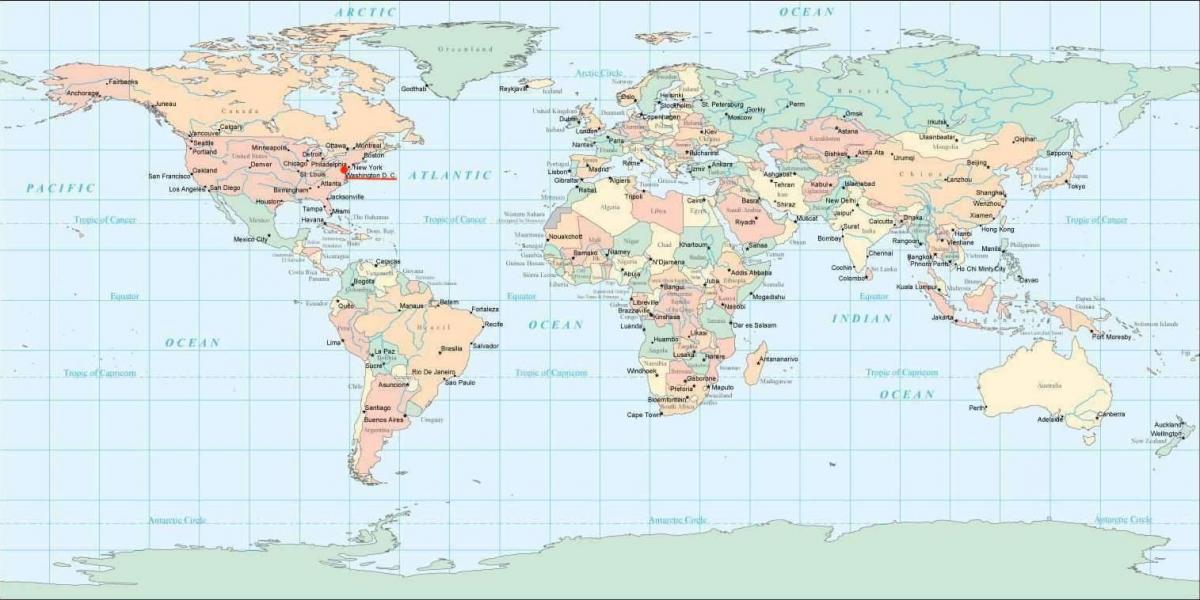 Posizione di Washington DC sulla mappa del mondo