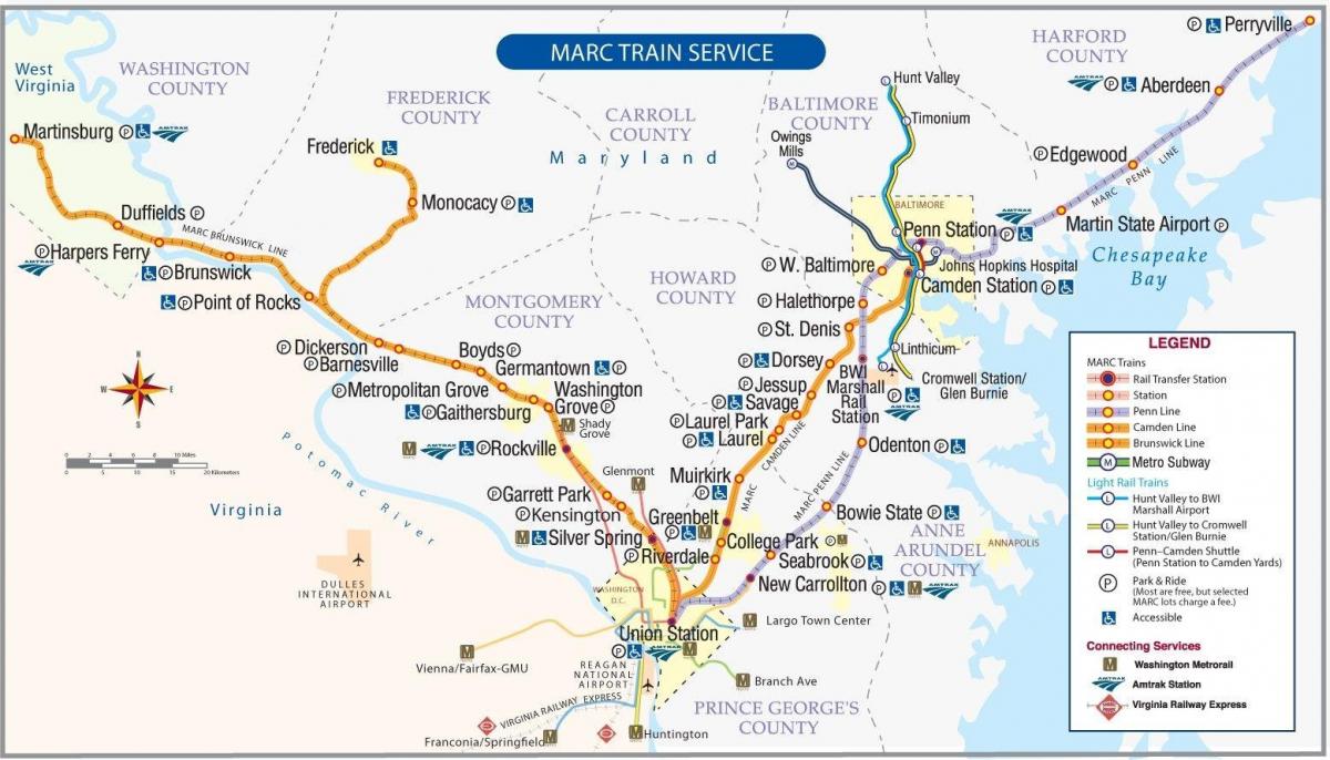Mappa delle stazioni ferroviarie di Washington DC