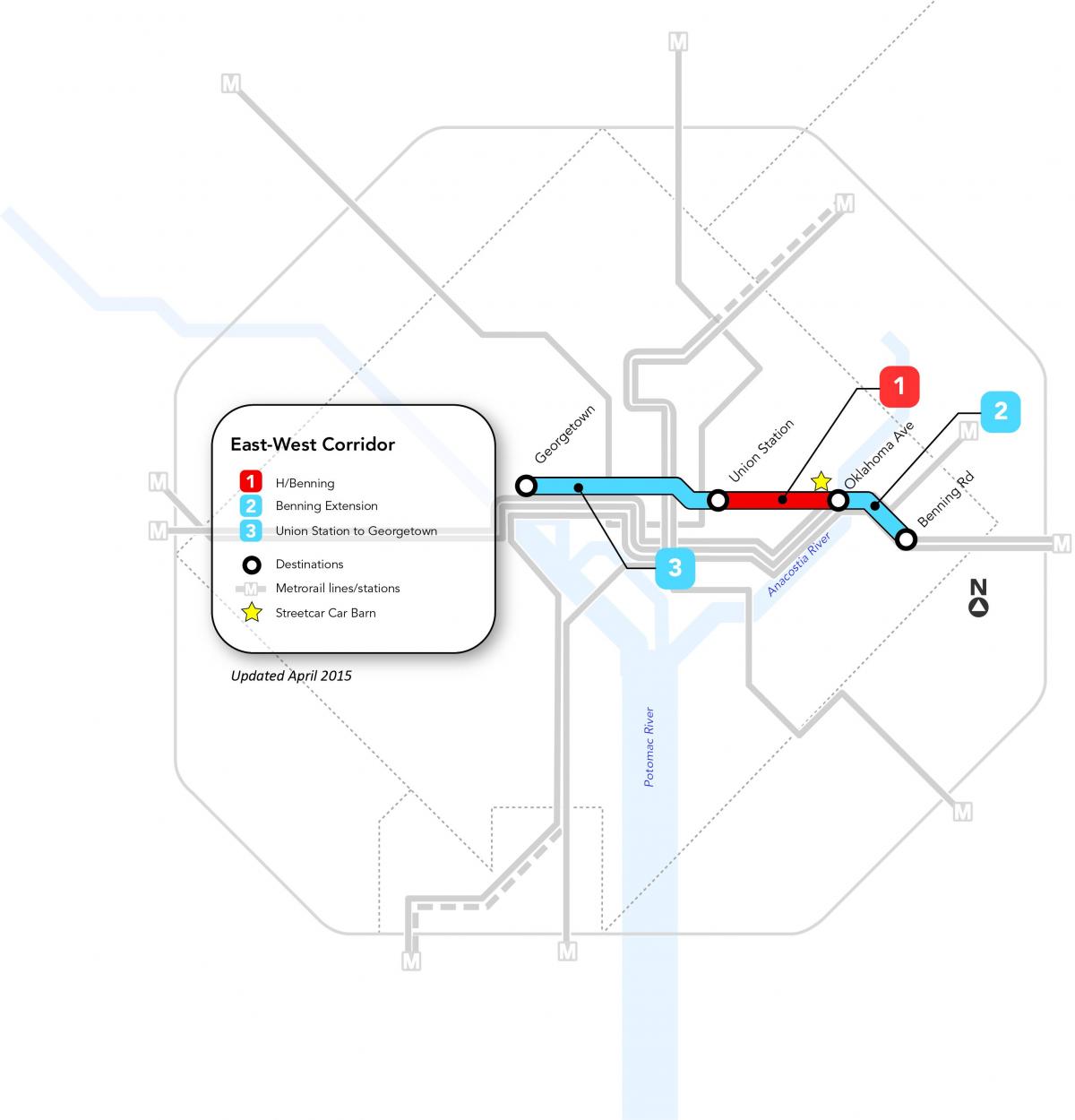 Mappa delle stazioni del tram di Washington DC