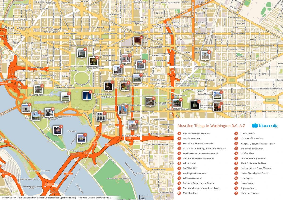 Mappa dei luoghi di Washington DC