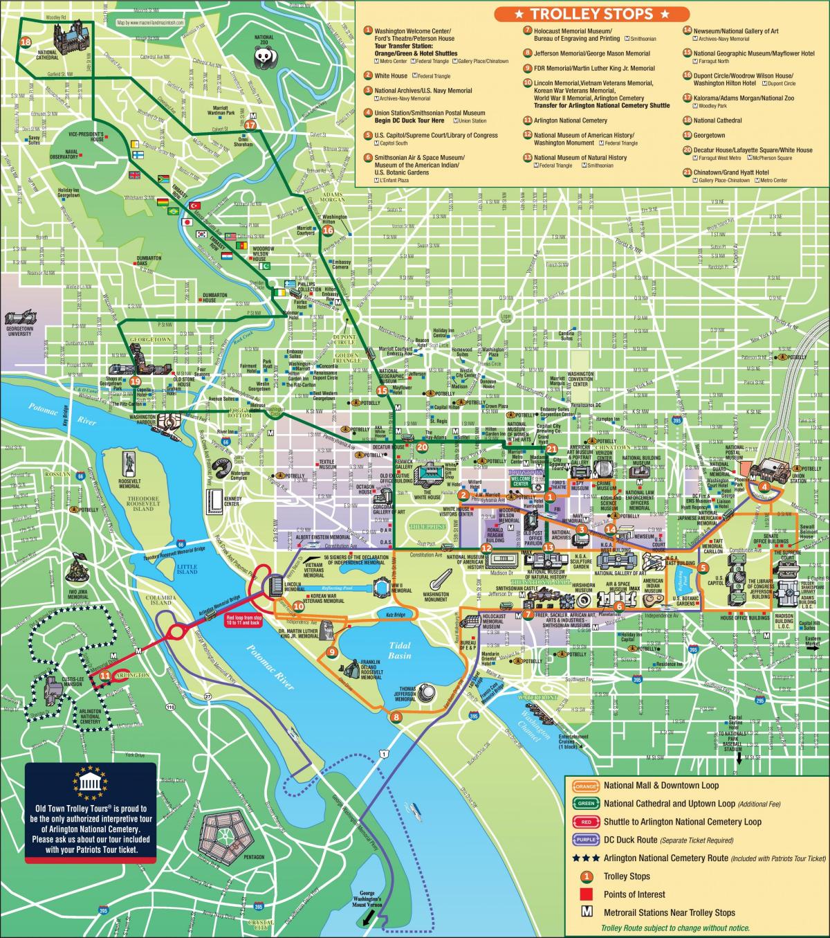 Mappa delle stazioni dei tram di Washington DC